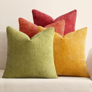 MIULEE Pack of 4 Fall Burnt Orange Couch Throw Pillow Covers 18x18 Inch Yellow Green Soft Decorative Chenille Pillows Farmhouse Accent Cushions for Boho Home Decor Spring Sofa Bedroom Living Room