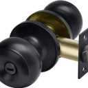 CML Hardware Privacy Door Knob, Matte Black Keyless Door Lock in Solid Stainless Steel for Bedroom or Bathroom, Standard Round Ball Handle (1 Pack)