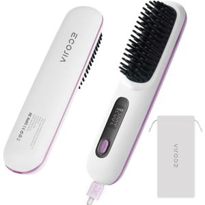 ECOJIA Cordless Hair Straightener Brush,5200mAh Mini Ceramic Flat Iron for Short Hair,Small Ionic Portable Straightening Comb for Travel,Straightener and Curler 2 in 1 with LCD Screen for Women,White