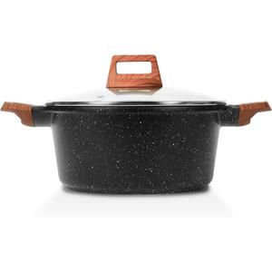 ESLITE LIFE Nonstick Stock Pot with Lid, 7 Quart Granite Casserole Large Soup Pot Pasta Cooking Pot, Induction Compatible, PTFE & PFOA Free, Black