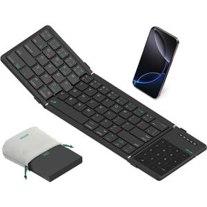 Nillkin Upgraded Foldable Bluetooth Keyboard with Touchpad & Number Pad, Portable Wireless Keyboard for Travel, Pocket-Sized, Full Size Keys, Support 3 Devices for iPad Laptop Tablets Phone, Black