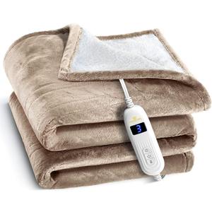 Medical king Heated Blanket, Machine Washable Extremely Soft & Comfortable Electric Blanket Throw Fast Heating with Hand Controller 10 Heating Settings & auto Shut-Off (Beige, 50 x 60)