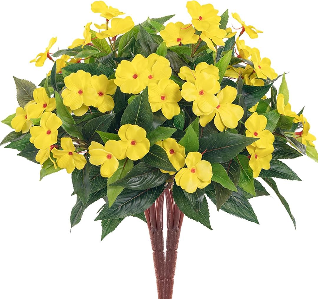 Fake Flowers Artificial Flowers For OutdoorArtificial Plant Artificial Impatiens Bouquet Flowers For Outdoors DecorationSilk Spring Artificial Plants For Outdoors Indoor Decor 2PCSYellow