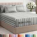 Extra Deep Queen Sheet Set - 6 Piece Breathable and Cooling Sheets - Hotel Luxury Bedding for Women, Men, Kids & Teens - Easy Secure Fit - Soft and Wrinkle Free with Extra Deep Pockets - Grey Stripes