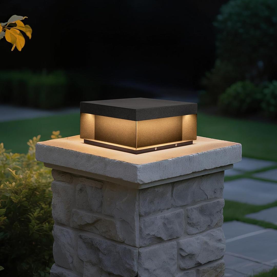 Outdoor Post Light, 11.81" Squre Pillar Post Lights Wired Modern Fence Deck Posts Lamp Waterproof Outside 3000K Warm LED Lantern for Flat Surface Patio Garden Decoration