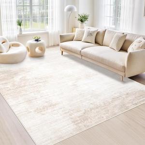 Area Rugs 6x9 Living Room: Washable Rug Modern Abstract Large Rug Soft Non Slip Neutral Rugs Stain Resistant Indoor Carpet for Bedroom Kitchen Dining Room Table Nursery Home Office Rugs(Beige,6'x9')