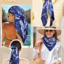 2 x CHLINS 35 Square Silk Scarf for Women Satin Head Scarf Hair Bandanas Neck Scarf Hair Wrap for Handbags Accessories (Blue)