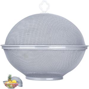 Metal Mesh Fruit Bowl with Lid & Basket - Fruit Fly Proof Kitchen Counter Storage for Fruits & Veggies (Grey/1PCS)