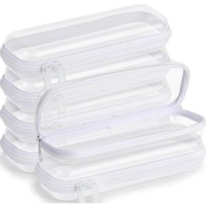 Sanwuta 6 Pcs Clear Hard Zipper Case Hard Plastic Zipper Pouches Transparent Makeup Bag Pencil Pouches for Travel Snacks Christmas Trinket Storage Organizer Box(White,7.87 x 2.56 x 1.57 Inch)