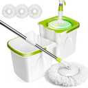 Masthome Small Spin Mop,Mop and Bucket Set,Microfiber Spin Mop with Bucket Detachable |Easy to Store|Adjustable Stainless Handle|3 Microfiber Heads|Mop and Bucket with Wringer Set for Home (White+green)