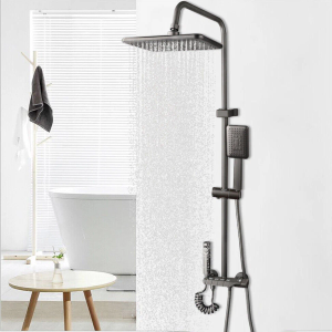 Bathroom Shower Faucet Set Multi Function Gun Metal Rain Wall Mount Mixer Tap
