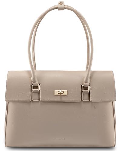 LOVEVOOK Laptop Bag for Women Work Tote 15.6 Inch Briefcase Messenger Bag Waterproof Business Office Professional Large Capacity Handbag Shoulder Bag,Apricot