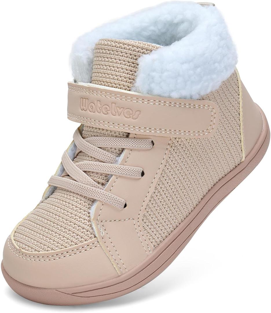 WateLves Toddler Little Kids Wide Barefoot Shoes Boys Girls Winter High Top Minimalist Sneakers Faux Fur Ankle Boots Warm Walking Shoes for Indoor Outdoor | Naturally Splay | Flexible Fit