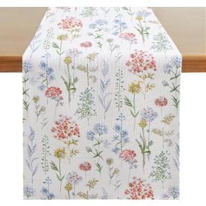 Softalker Floral Leaves Spring Table Runner 13 x 108 Inch, Easter Summer Kitchen Dining Table Decor, Seasonal Holiday Home Party Decoration for Indoor & Outdoor Use
