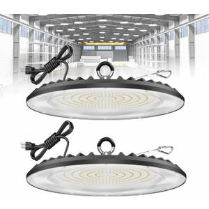200W UFO LED High Bay Lights, 5000K 30000LM AC100-277V High Bay LED Shop Lights IP65 with 5ft US Plug for Warehouse Workshop Barn Garage - 2Pack
