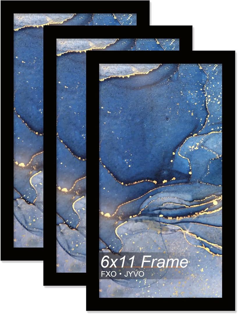 6x11 Picture Frame Set of 3, Black Frame for 6 x 11 Inch Picture Poster Photo, Light Weight and High Transparent 6 by 11 Frame for Wall - 3 Pack/Black/6"x11"