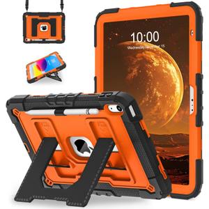 WESOROL Case for iPad A16 11th/10th Generation 2025/2022 with Pencil Holder Shoulder Strap iPad Case 10th Generation Shockproof Cover for iPad 11th/10th Gen Cases,Black Orange