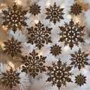 36pcs Brown Flocked Christmas Snowflake Ornaments, Hanging Velvet Snow Flakes for Christmas Tree Decorations Winter Wonderland Frozen Birthday Party Holiday Home Decor Craft Snowflakes
