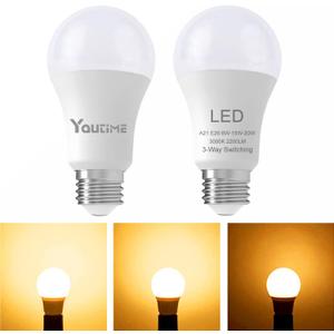 Youtime Soft White 3 Way led Light Bulbs 50 100 150 Watt Equivalent 3000k, Incandescent Replacement, A21 6/15/20w Energy Saving Safety Three Way Light Bulbs, 500 1600 2200 Lumens,2Pack