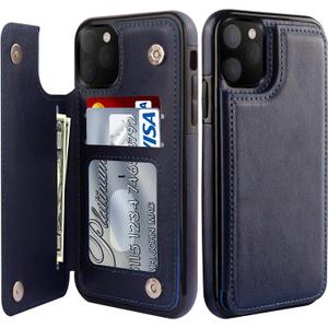 LETO for iPhone 13 Pro Case,Luxury Flip Folio Leather Wallet Cover with Card Slots and Kickstand,Slim-fit Protective Phone Shell 6.1" Navy Blue