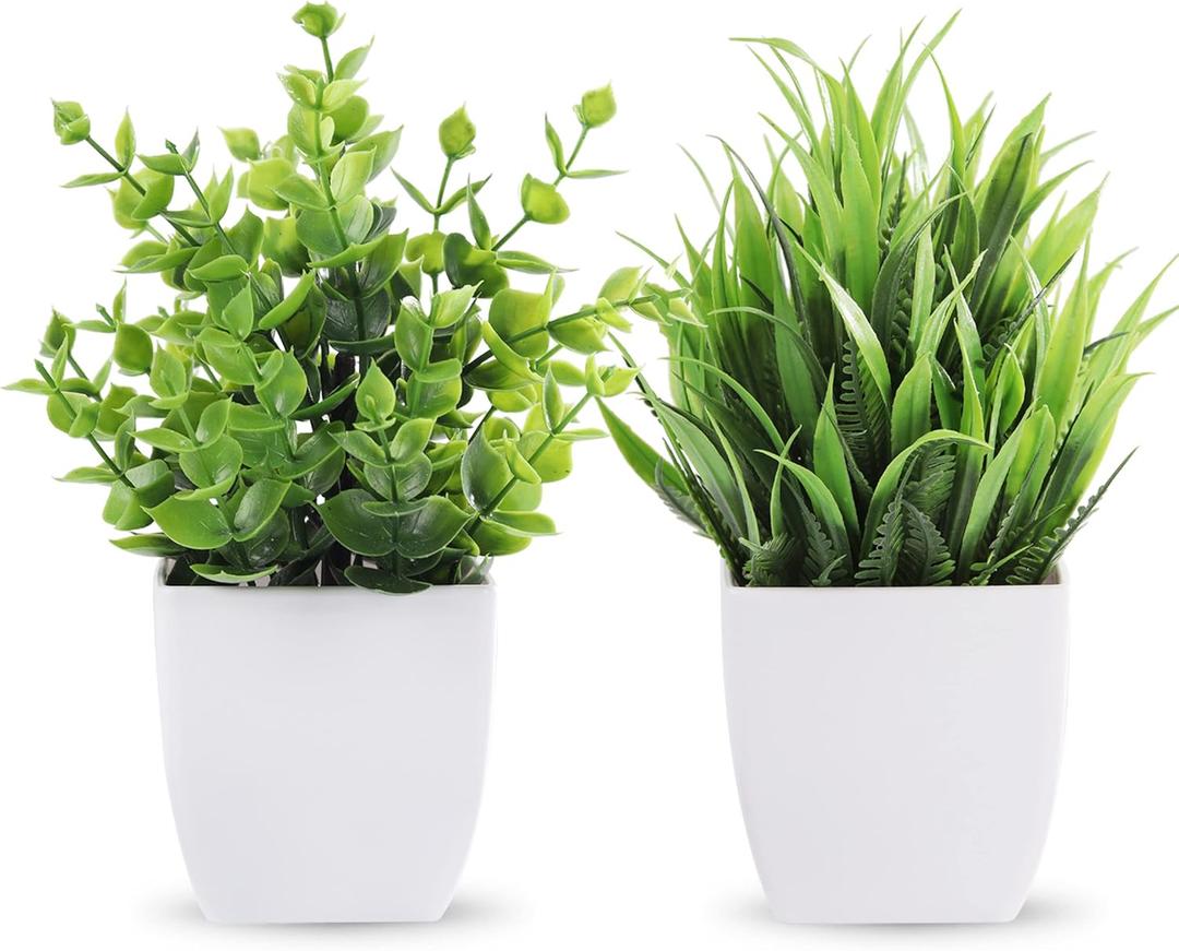 Der Rose 2 Pack Small Fake Plants Mini Artificial Potted Plants for Table Desk Home Bathroom Office Decor (Green)