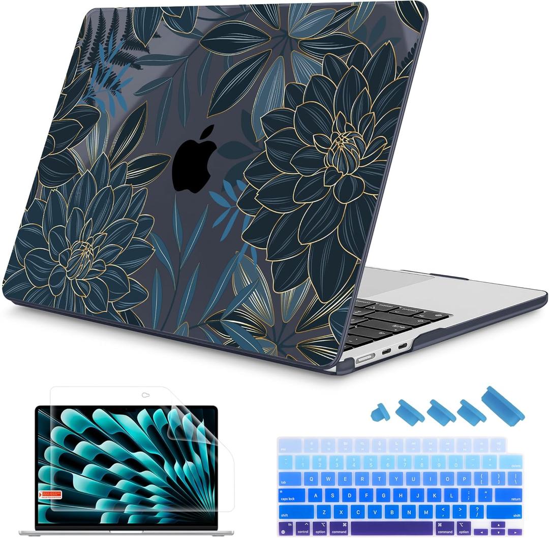 Mektron for 2026/2025/2024/2023 MacBook Air 15 INCH M5 A3448 /M4 A3241 /M3 A3114 /M2 A2941 Case, Printed Plastic Hard Shell Cover with 15.3" Liquid Retina Display Touch ID, Dahlia Flower C035