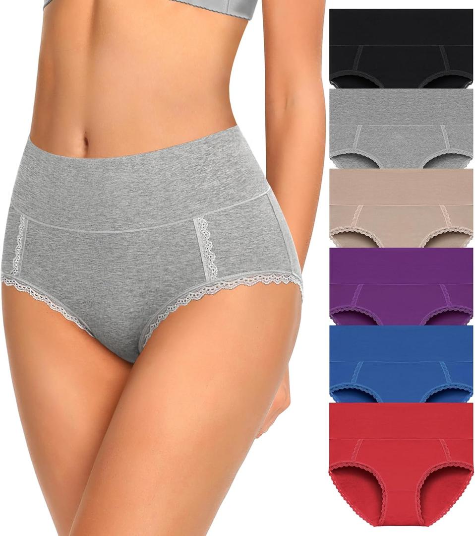 MISSWHO Cotton High Waisted Soft Womens Underwear Breathable Panties, Multipack (Large)