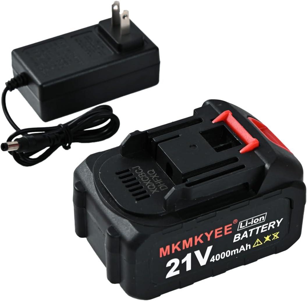 21V Lithium Battery and Charger Cord, 4.0 Ah Battery with Charger Adapter Led Indicator Compatible for Cordless Tiller Cultivator