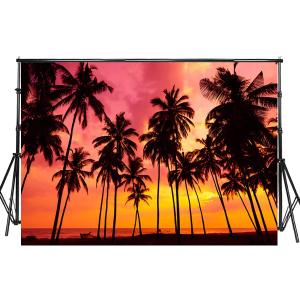 Sensfun 7x5ft Summer Seaside Sunset Photography Backdrop Vinyl Palm Trees Silhouettes on Tropical Beach Photo Background for Baby Shower Happy Birthday Party Children Photo Studio Props(WP125)