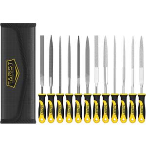 TARIST 12PCS Needle File Set with Tool Bag, Small File Set Includes 6pcs Jewlers Files & 6 Steel Files for Metal, Jewlers, Wood, Leather and Plastic