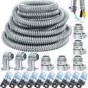 (1/2" Dia * 50 Feet) Yariwiz Flexible Steel Electrical Conduit Liquid Tight Steel Conduit Kit with 5 PCS Coupling, 3 PCS Elbow and 10 PCS Strap, Flex Liquidtight S-LCCK-0.5-50FT-KIT