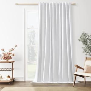 Guken White Linen Blackout Curtains 70 Inch Wide by 108 Inch for Living Room Bedroom Back Tab Thermal Insulated 100% Black Out Linen 1 Drapes Room Darkening Window Curtains White, 1 Panel