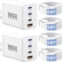 2 Pack 180W USB C Charger Block, Foldable 4-Port GaN Fast Type C Charging Block, Dual 65W Laptop Super Fast Charger USB C, Adapter for MacBook Pro/Air, iPad Pro, iPhone 17/16/15Pro, S25/S24 and More (White)