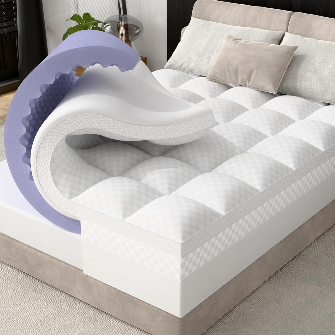 downluxe 4 Inch Full Size Memory Foam Mattress Topper Pro Dual Layer 2 Inch Cooling Gel Egg Crate Memory Foam Plus 2 Inch Pillow Top Medium Firm with Deep Pocket