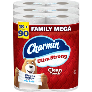 Charmin Ultra Strong Clean Touch Toilet Paper, 18 Family Mega Rolls = 90 Regular Rolls
