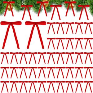Joottuan Velvet Christmas Bow 5 x 7 inches Rustic Crafts Gift Bows Vintage Velvet Ribbon Wreath Bows for Christmas Tree Home Decor Indoor Outdoor Decoration (48, Red)