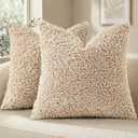 decorUhome Pack of 2 Throw Pillow Covers 22x22 Inch, Faux Fur Decorative Sherpa Pillow Covers Fuzzy Accent Soft Sheepskin Fleece Pillow Cases for Couch Living Room Bed, Neutral Oatmeal