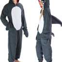 Funziez! Slim Fit Adult Onesie - Animal Halloween Costume - Plush Unisex One Piece Cosplay Suit for Women and Men (Small, Great White Shark)