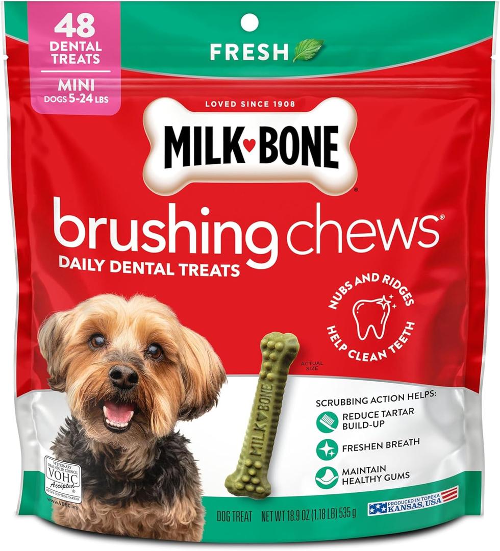 Milk-Bone Brushing Chews Fresh Mint Flavor Daily Dental Dog Treats, Mini, 18.9 Oz. Bag (EXP 01/30/27)