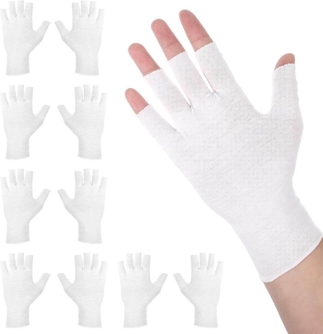2 x 5 Pairs White Cotton Moisturizing Glove–Fingerless Design Cotton Gloves for Adult Adult Uvshield Gloves Winter Knit Warm Mittens for Women & Men Stretch Half Finger Glove Touchscreen Friendly