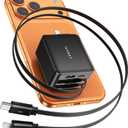 4-in-1 Retractable GaN 45W Wall Charger Plug for iPhone 17, Travel Essentials Brick Multiport Dual 31.5" Cables (USB C+Lightning) Adapter Fast Charging Block for iPhone 17/16/15/14/13/12,MacBook Neo