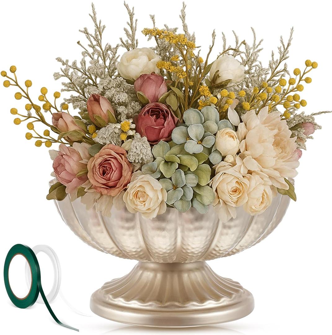 1 Pcs Metal Compote Bowl for Centerpiece Flower Holder Small Compote Vase Decorative Indoor Outdoor Flowers Fruits Plant for Valentine's Day Wedding Home Party Decoration (Silver)