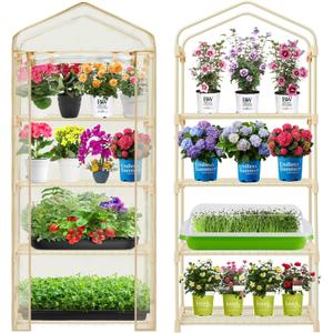 Garden 4-Tier Greenhouse  for Indoor Outdoor Gardening Hot House w/ Zippered Cover and Metal Shelves for Growing Vegetables, Flowers and Seedlings (PLGH704OWP)