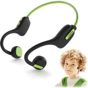 LOBKIN Kids Headphones Open Ear,Bluetooth 5.3 Air Conduction Wireless Lightweight Kids Earbuds IPX5 Waterproof with Microphone for School,Home and Outdoor Activities Gifts for Boys Girls (Green)