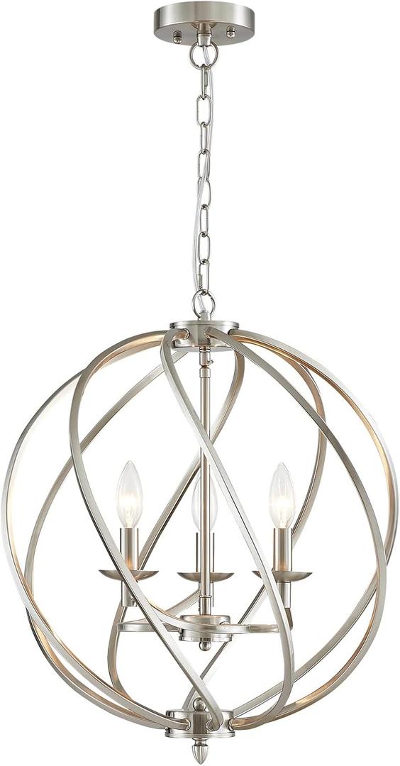 ANJIADENGSHI Modern Globe Chandelier, Brushed Nickel Pendant Lighting for Kitchen Island, Metal Adjustable Hanging Light Fixture for Dining Living Room Foyer Bedroom