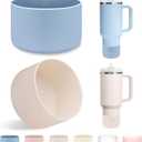 LUCKINEE 2Pcs Silicone Boot Base Protector for Stanley Quencher Adventure 40oz & IceFlow 20oz 30oz Water Bottle Accessories, Silicone Bottom For Stanley Tumbler (Chambray/Rose quartz)