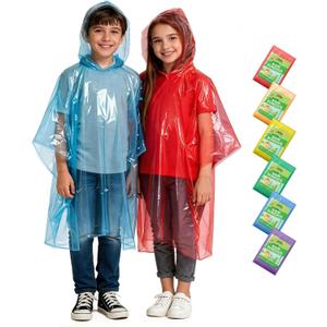 Hitituto Rain Ponchos Family Pack Kids 6/12/24 Pack Disposable Poncho with Hood, Clear & Assorted Colors, Home Survival Kits (One Size)
