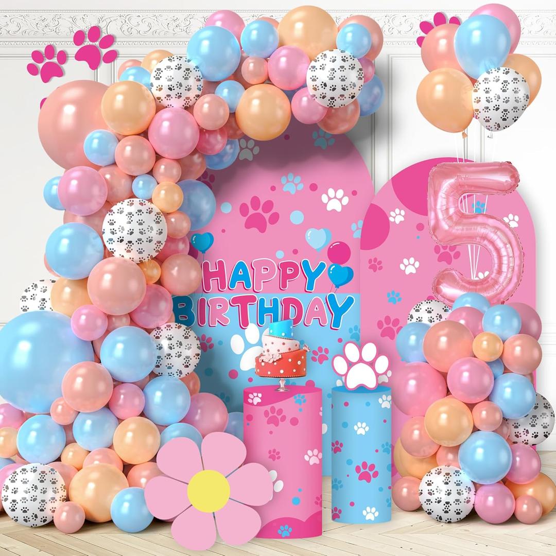 Pink Dog Paw Balloon Arch Garland Kit, Kids 5th Birthday Party Decorations, with Paw Print Balloons and multicolour Balloons for Girls Puppy Themed Birthday Baby Shower Party Decorations