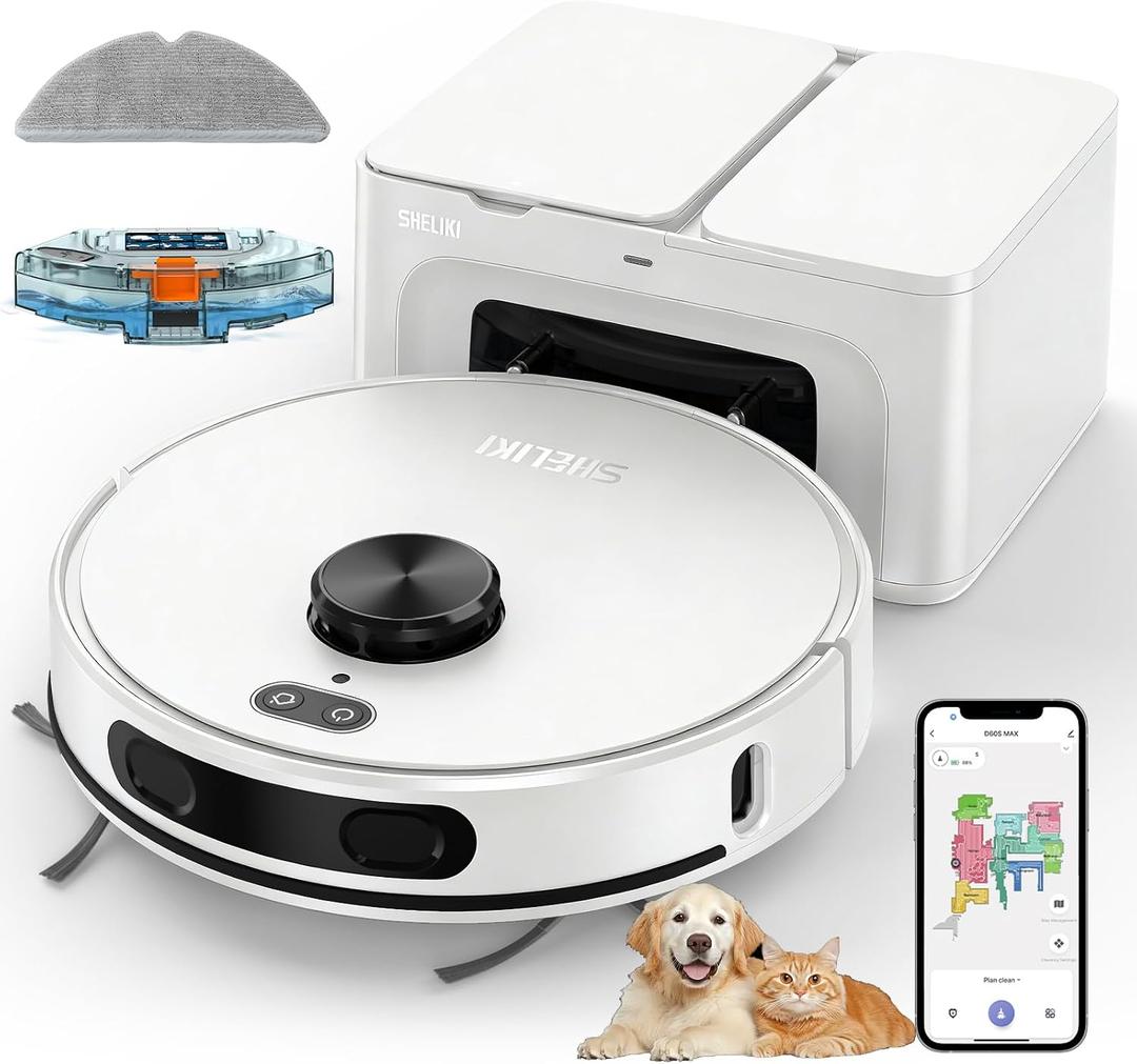 SHELIKI Robot Vacuum and Mop Combo, 70-Day Self-Emptying Robotic Vacuum Cleaner, Super Thin, Quiet, LiDAR Navigation, App & Voice Control, Perfect for Pet Hair, Carpets, Hard Floors