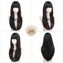 FESHFEN Straight Sleek Layered Wigs with Bangs for Women - Natural Synthetic Long Hair Wig for Daily Party Use 24 inch